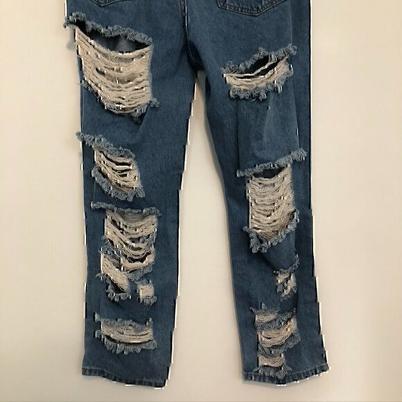 FASHION NOVA Get Ready Distressed Boyfriend Jeans Ripped High Waisted 13 W31 31" - Picture 12 of 12